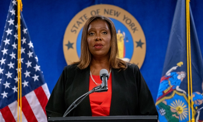 New York Attorney General Letitia James presents the findings of an independent investigation into accusations by multiple women that New York Governor Andrew Cuomo sexually harassed them in New York City on Aug. 3, 2021. (David Dee Delgado/Getty Images)