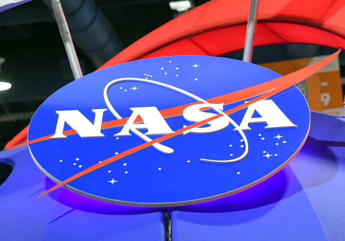 The NASA logo is displayed at the agency's booth at the Las Vegas Convention Center in Las Vegas, Nev., on Jan. 11, 2018. (Ethan Miller/Getty Images)