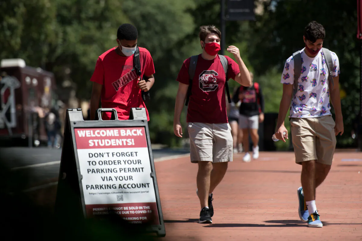 Students walk on campus at the University of South Carolina in Columbia, S.C., on Sept. 3, 2020. (Sean Rayford/Getty Images)