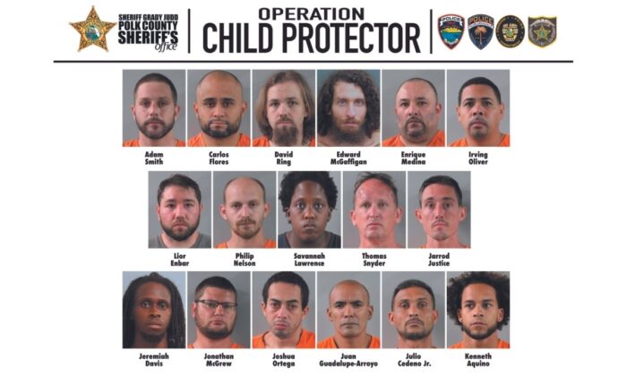 17 suspects were arrested as part of child sex predator sting in Florida, the Polk County Sheriff’s Office announced on Aug. 3, 2021. (Polk County Sheriff's Office)