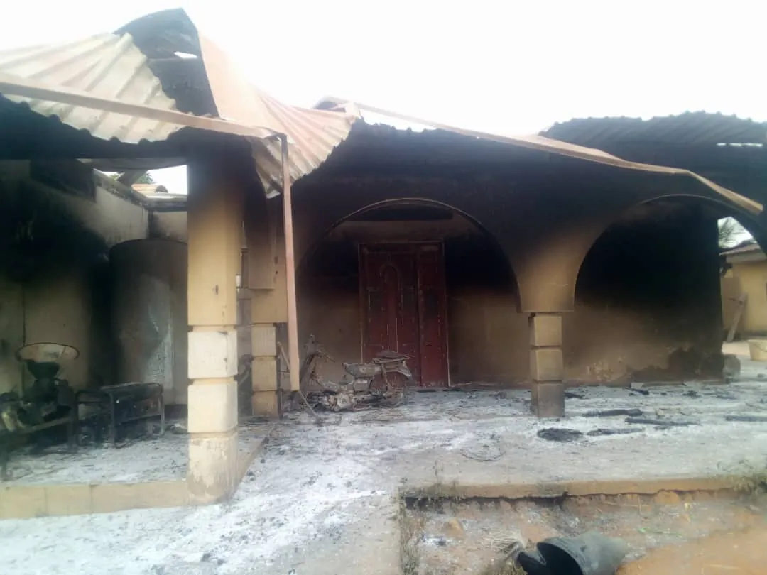 The home of Ishaya Bishara in Kigam village in southern Kaduna state, Nigeria, burned by alleged Fulani herdsmen on Aug. 3, 2021. (Courtesy Luka Binniyat)