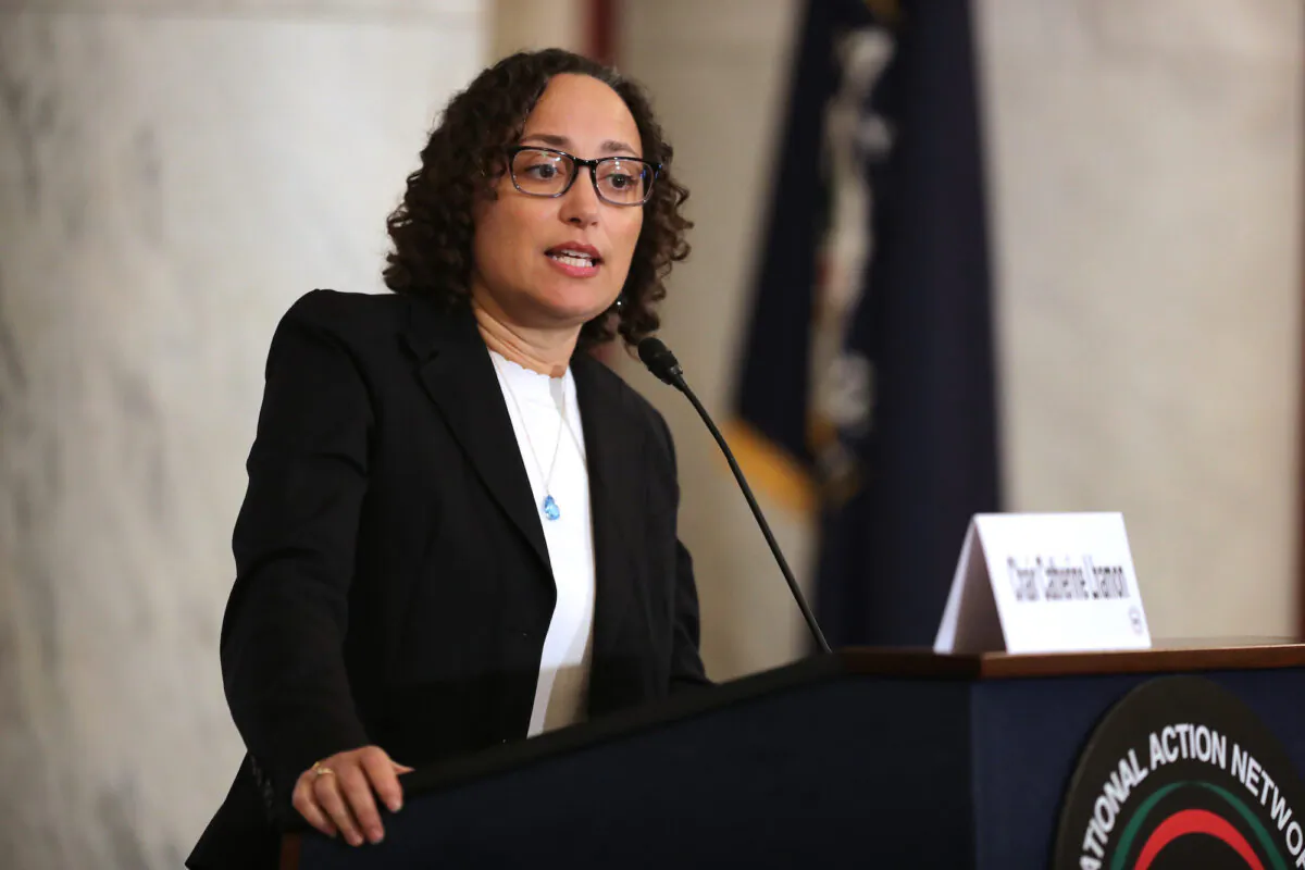 Catherine Lhamon addresses a meeting of Rev. Al Sharpton's National Action Network in Washington, DC., on Nov. 13, 2018. (Chip Somodevilla/Getty Images)