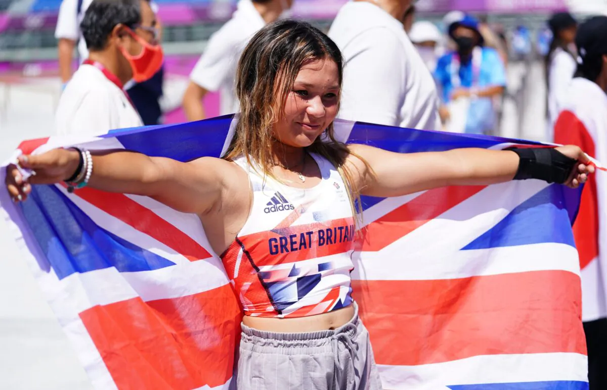 Great Britain’s Sky Brown takes the bronze medal during the Women’s Park Final at Ariake Sports Park on the Tokyo 2020 Olympic Games in Japan, on Aug. 4, 2021. (Adam Davy/PA)