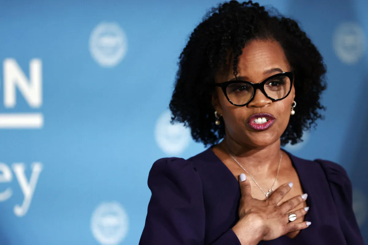 Boston Mayor Kim Janey speaks after being sworn in, in Boston on March 24, 2021. (Maddie Meyer/Getty Images)