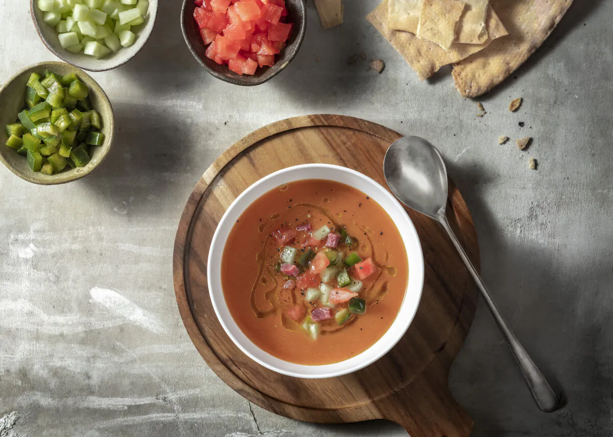 Serve this gazpacho very cold. (Photo by David de Luis; styled by
Sandra Jimenez Osorio/Courtesy of Alambique)