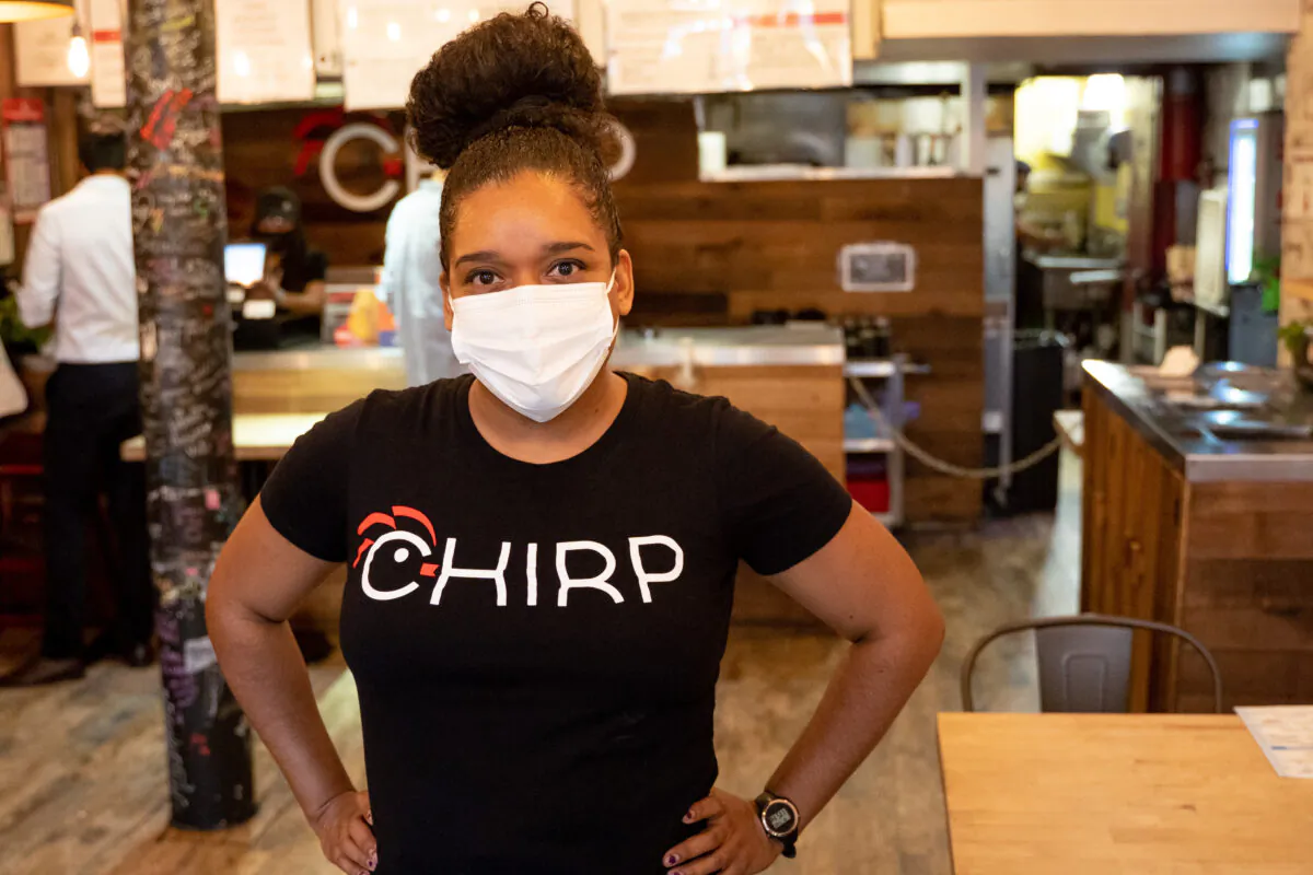 Karla Martinez, manager of Chirp restaurant in Manhattan’s Garment District in New York City on Aug. 4, 2021. (Petr Svab/The Epoch Times)