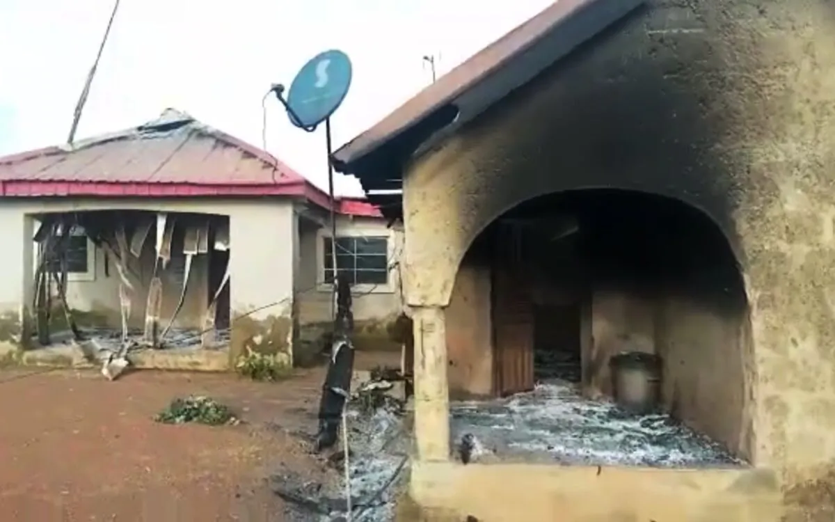 A screenshot from video of a burned orphanage in Plateau state, Nigeria, on Aug. 3, 2021. (Courtesy of Joshua Dickson)
