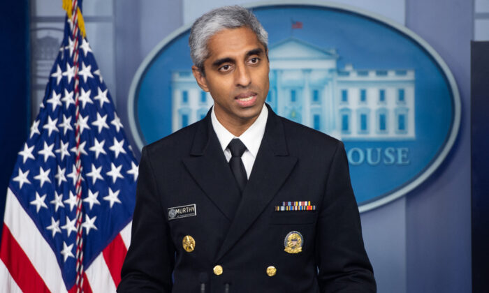 U.S. Surgeon General Dr. Vivek H. Murthy speaks during a press briefing in the White House on July 15, 2021. (Saul Loeb/AFP via Getty Images)