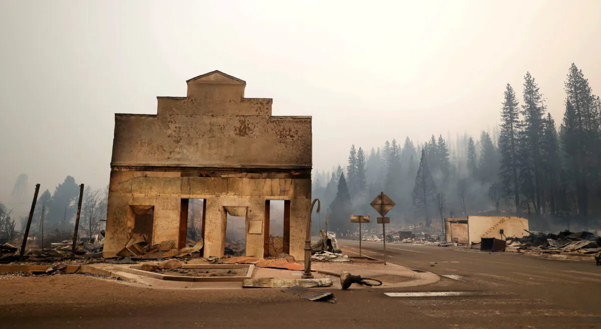 View of a burned out commercial building following the Dixie Fire, a wildfire that tore through the town of Greenville, Calif., on Aug. 5, 2021. (Fred Greaves/Reuters)
