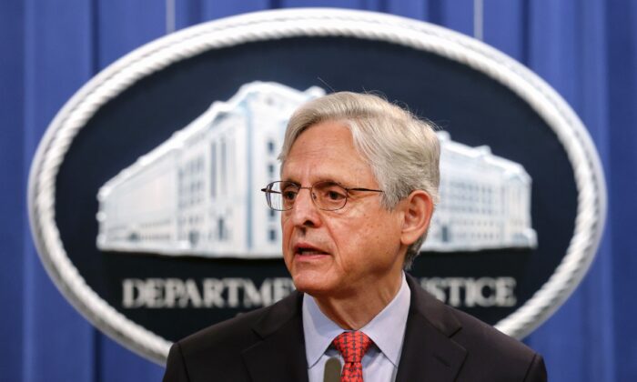 Attorney General Merrick Garland makes remarks at a press conference at the Department of Justice in Washington on Aug. 5, 2021. (Kevin Dietsch/Getty Images)