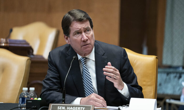 Sen. Bill Hagerty (R-Tenn.) on Capitol Hill in Washington on June 23, 2021. (Sarah Silbiger/Pool/Getty Images)
