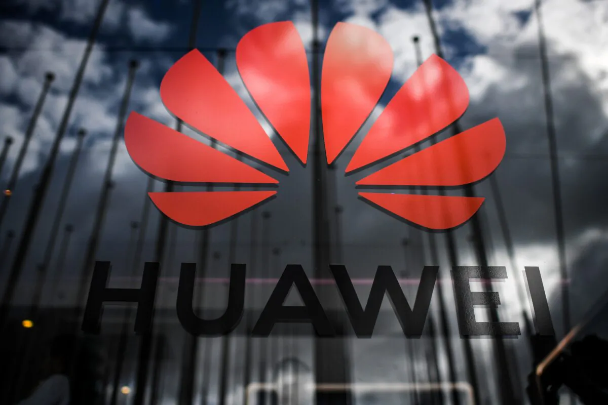 The logo of Chinese telecom giant Huawei is pictured during the Web Summit in Lisbon on Nov. 6, 2019. (Patricia De Melo Moreira/AFP via Getty Images)