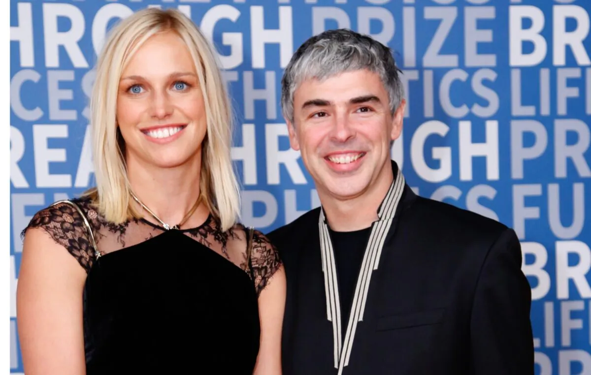 CEO of Alphabet Larry Page (R) and his wife, Dr. Lucinda Southworth, attend the 2017 Breakthrough Prize at NASA Ames Research Center in Mountain View, Calif., on Dec. 4, 2016. (Kimberly White/Getty Images for Breakthrough Prize)