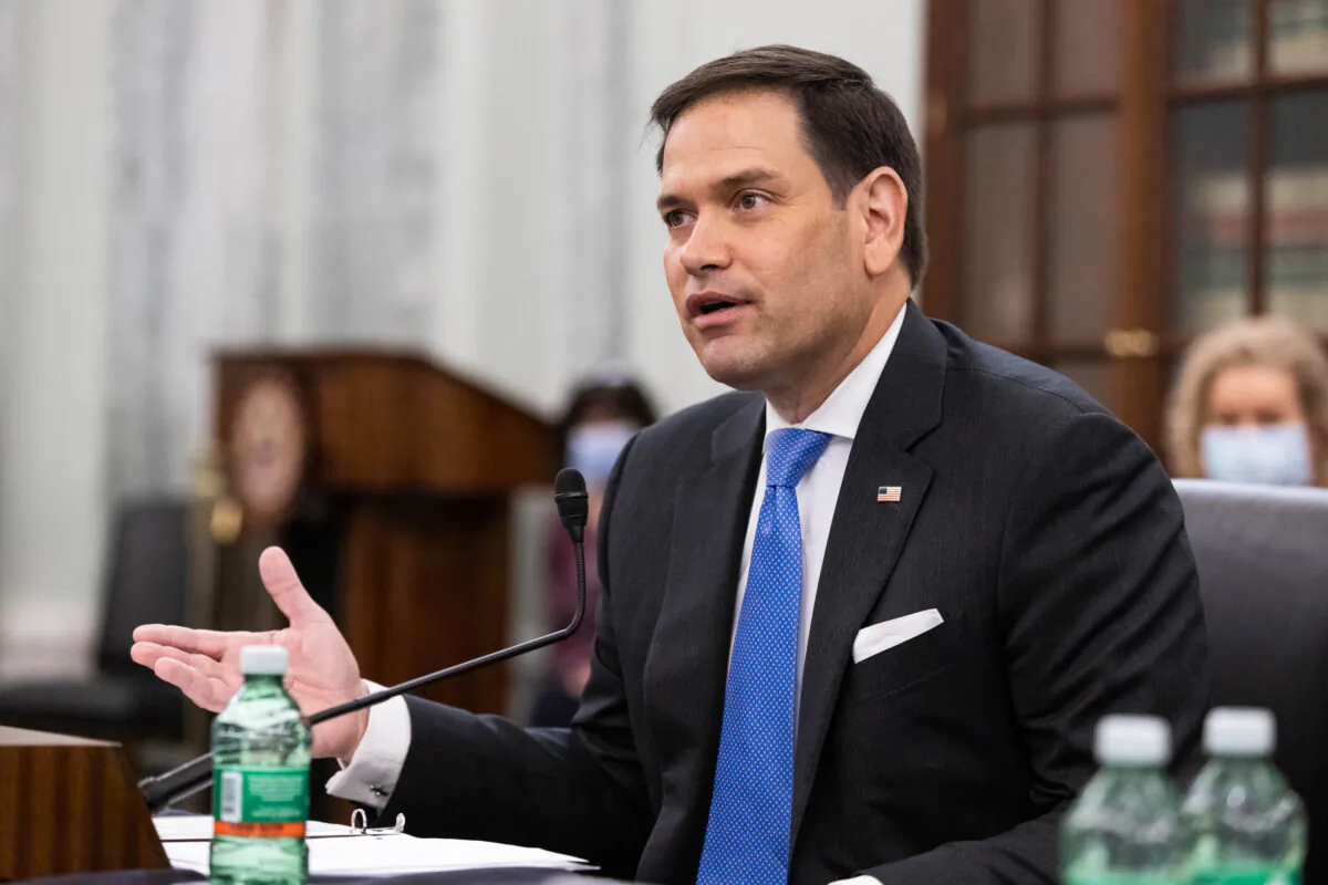 Sen. Marco Rubio (R-Fla.) speaks during a Senate Commerce, Science, and Transportation Committee hearing on the nomination of Former Senator Bill Nelson, FL, to be NASA administrator, on Capitol Hill in Washington on April 21, 2021. (Graeme Jennings-Pool/Getty Images)