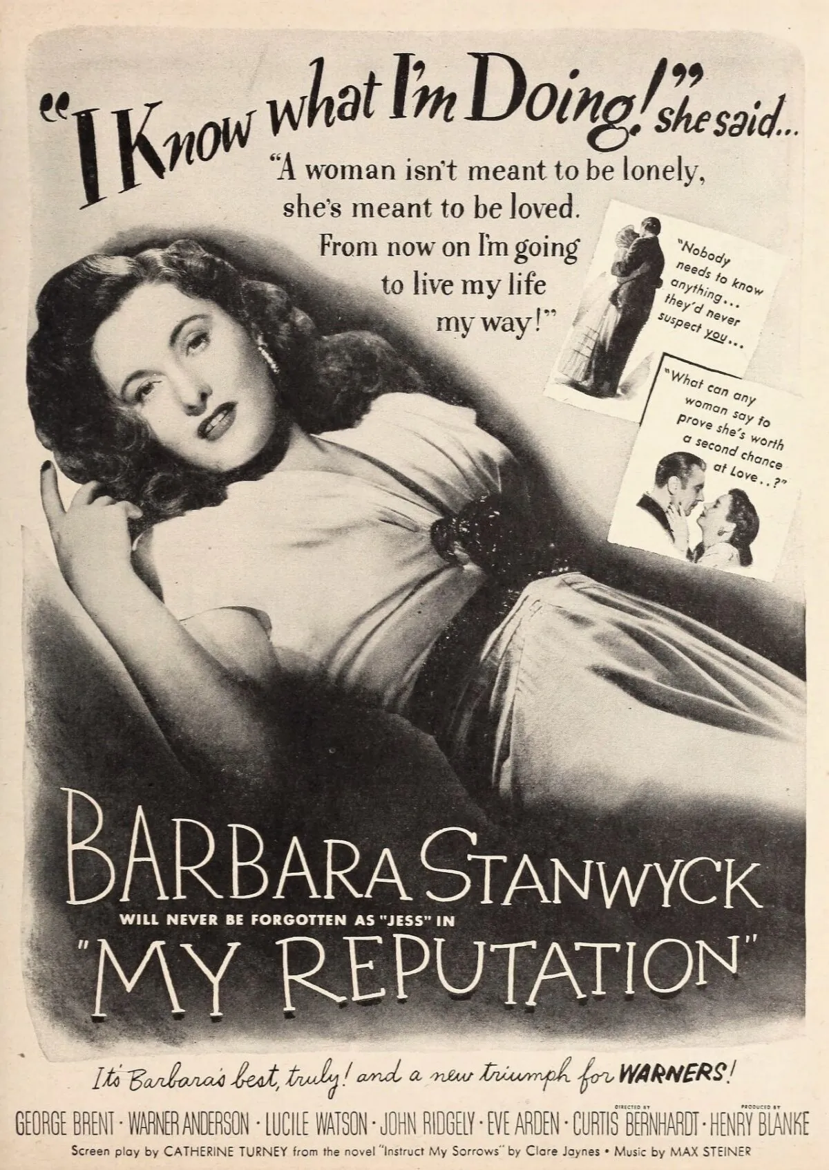 Barbara Stanwyck's character learns that taking a shortcut to happiness can sometimes cause a world of pain. The poster for “My Reputation. (Warner Bros.)