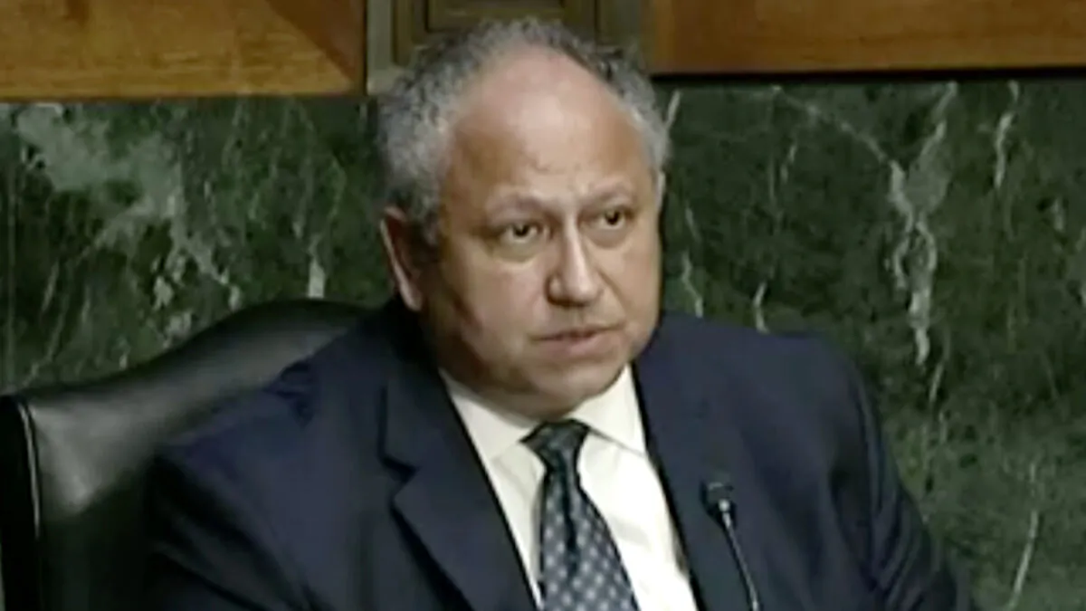 Navy secretary nominee Carlos Del Toro testifies at a Senate Armed Services Committee hearing to examine his nomination in Washington on July 13, 2021. (Senate Armed Services Committee/Screenshot via NTD)