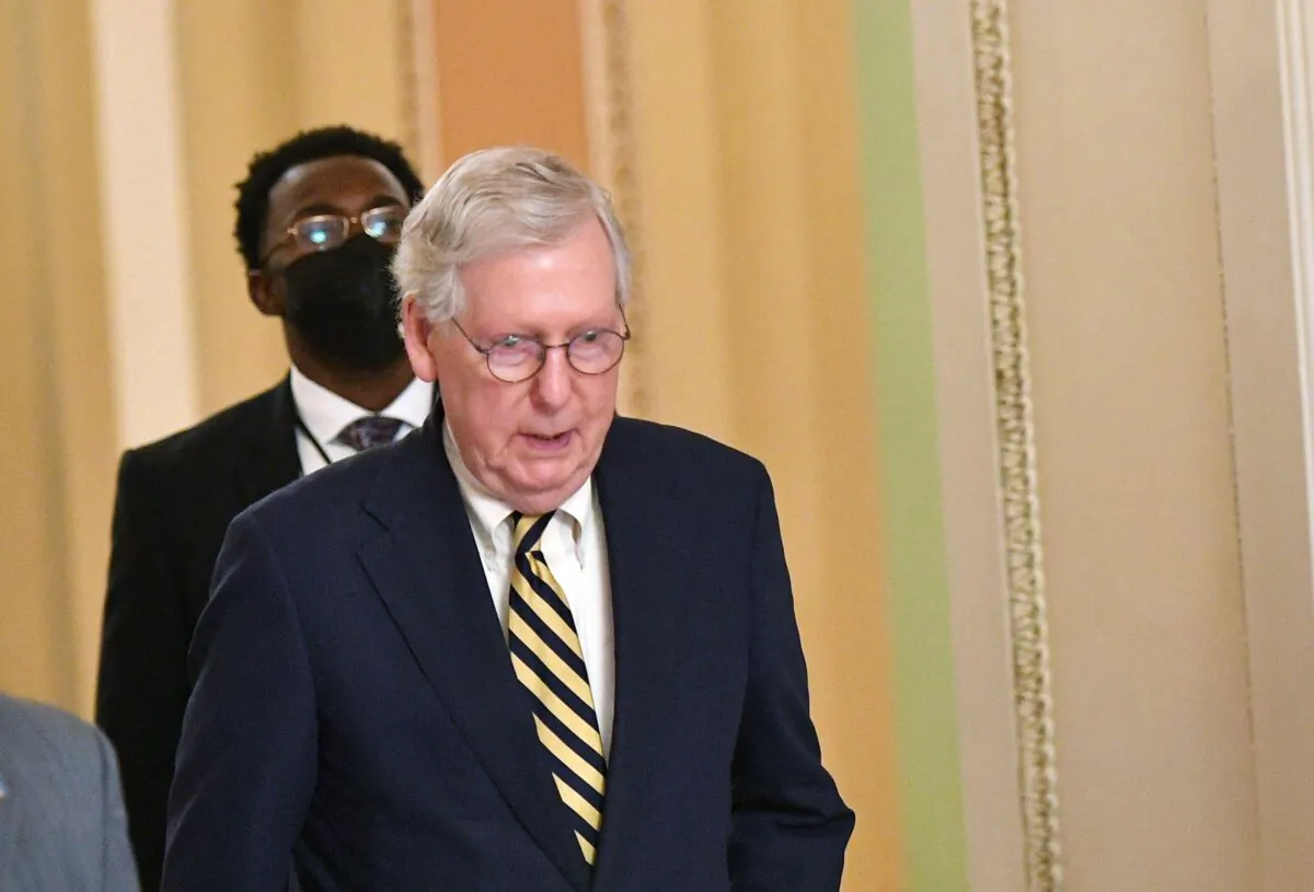 Senate Minority Leader Mitch McConnell (R-Ky.) is seen in Washington on Aug. 7, 2021. (Mandel Ngan/AFP via Getty Images)