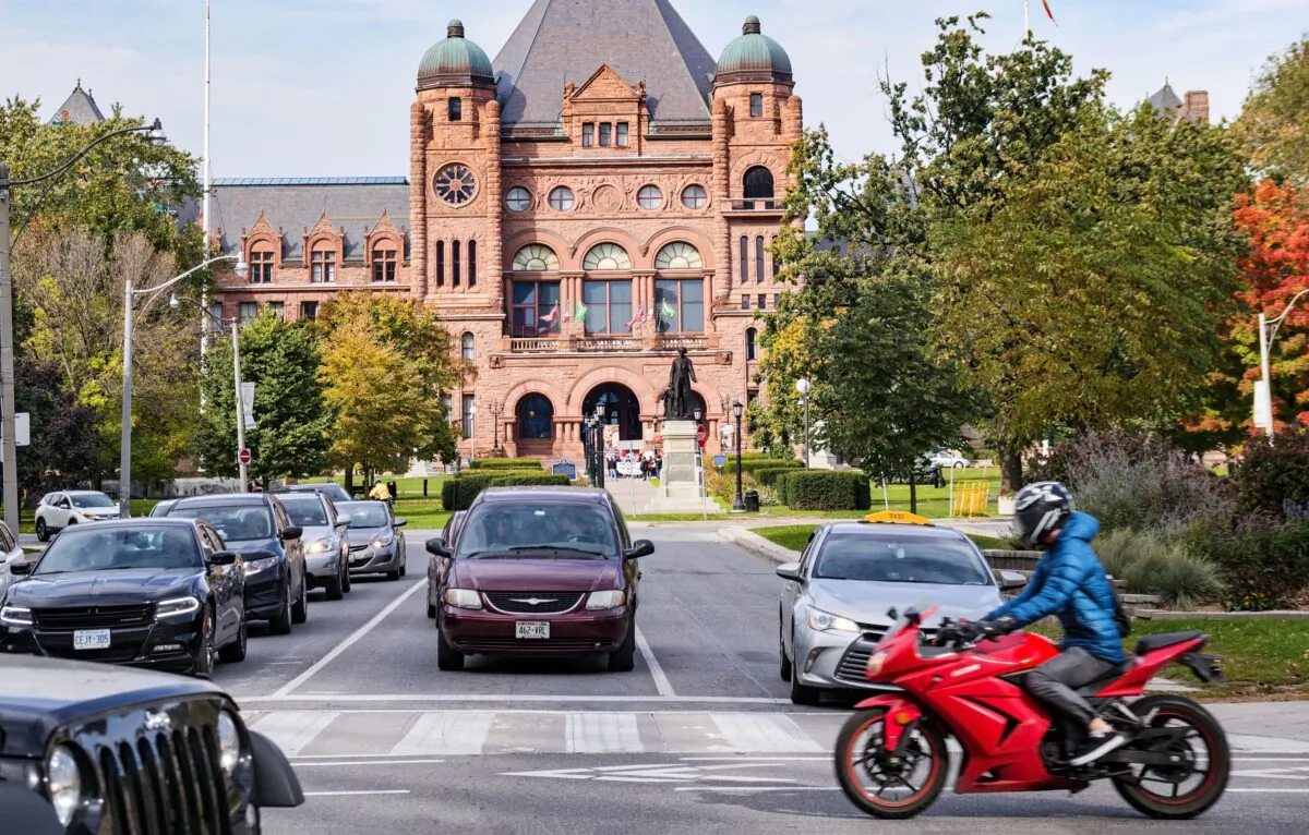 Traffic passes in front of the Legislative Assembly of Ontario building on Oct. 20, 2018. (Vadim Rodnev/Shutterstock)