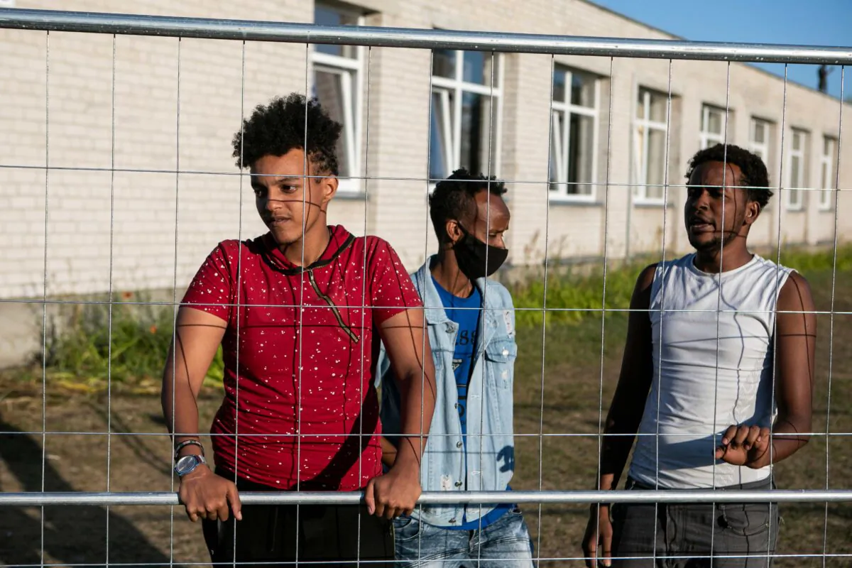 An illegal immigrant detention center in an old school in Vydeniai, Lithuania, on July 29, 2021. (Paulius Peleckis/Getty Images)
