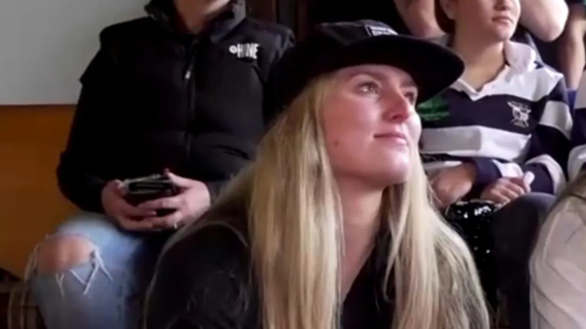 Former Olympic cyclist Olivia Podmore cheers on New Zealand athletes while watching Tokyo Olympics in a file photo. (Thomson Reuters)