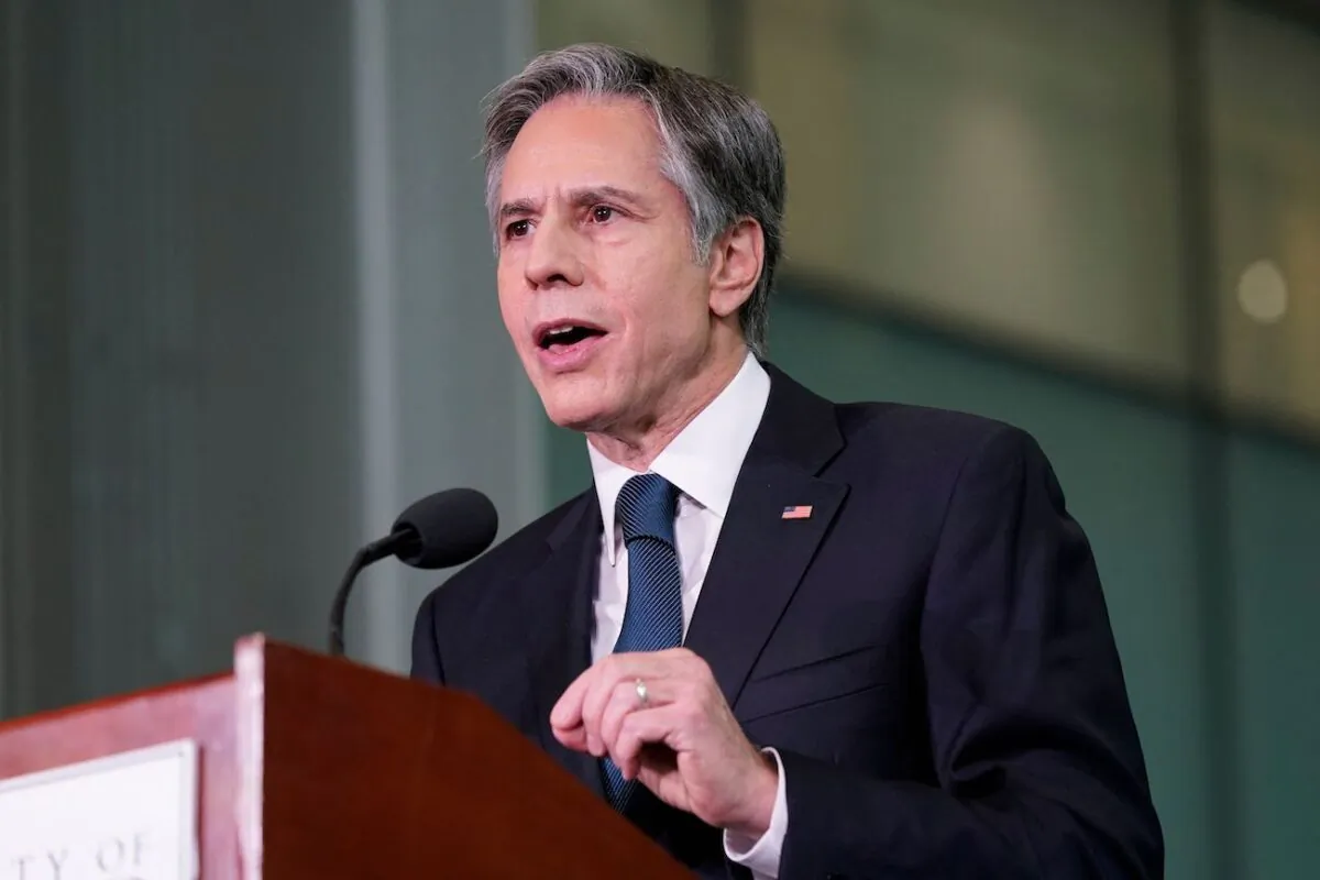 Secretary of State Antony Blinken speaks about infrastructure investment at the University of Marylands A. James Clark School of Engineering, in College Park, Md., on Aug. 9, 2021. (Patrick Semansky/Pool/AFP via Getty Images)