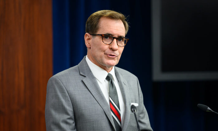 Pentagon press secretary John F. Kirby holds a press briefing, at the Pentagon in Washington on Aug. 9, 2021. (DoD photo by U.S. Air Force Staff Sgt. Jack Sanders)