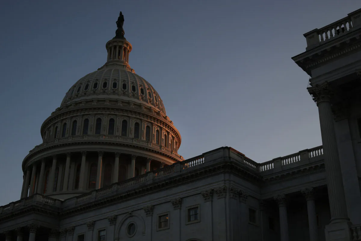 The U.S. Capitol Dome is illuminated by the sunset in Washington on Aug. 2, 2021. (Anna Moneymaker/Getty Images)