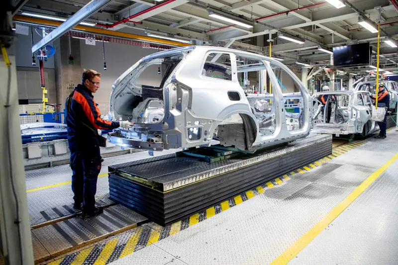 Inside view of a Volvo Cars factory in Torslanda, Gothenburg, Sweden, on April 17, 2020. (Adam Ihse/TT News Agency/via Reuters/File photo)