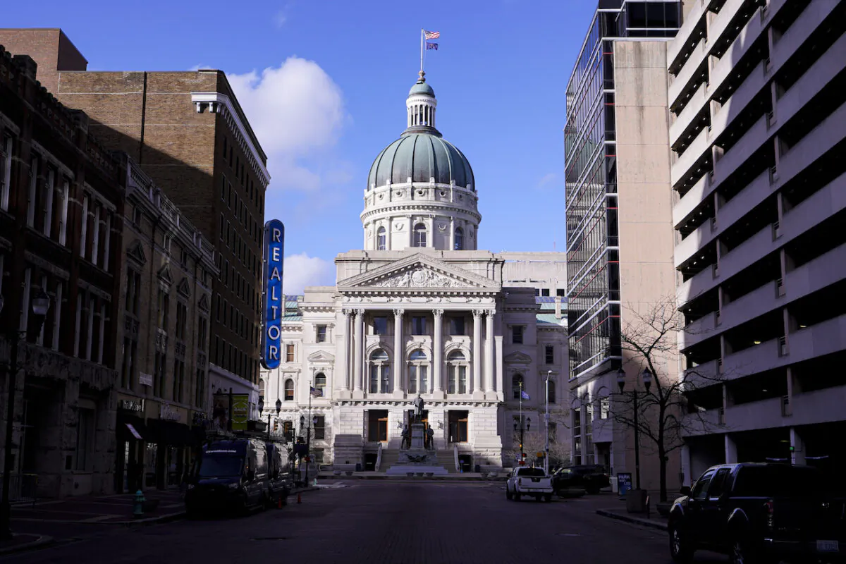 The Indiana Statehouse is shown in Indianapolis, on Jan. 15, 2021. (AP Photo/Michael Conroy)