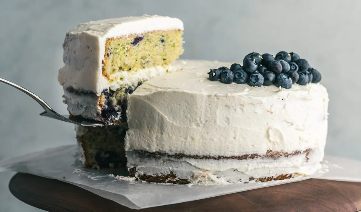 Made tender with zucchini and applesauce, studded with blackberries and blueberries, and finished with lemon buttercream, this is essentially a fruit and vegetable medley in delicious cake form. (Matt Genders Photography)