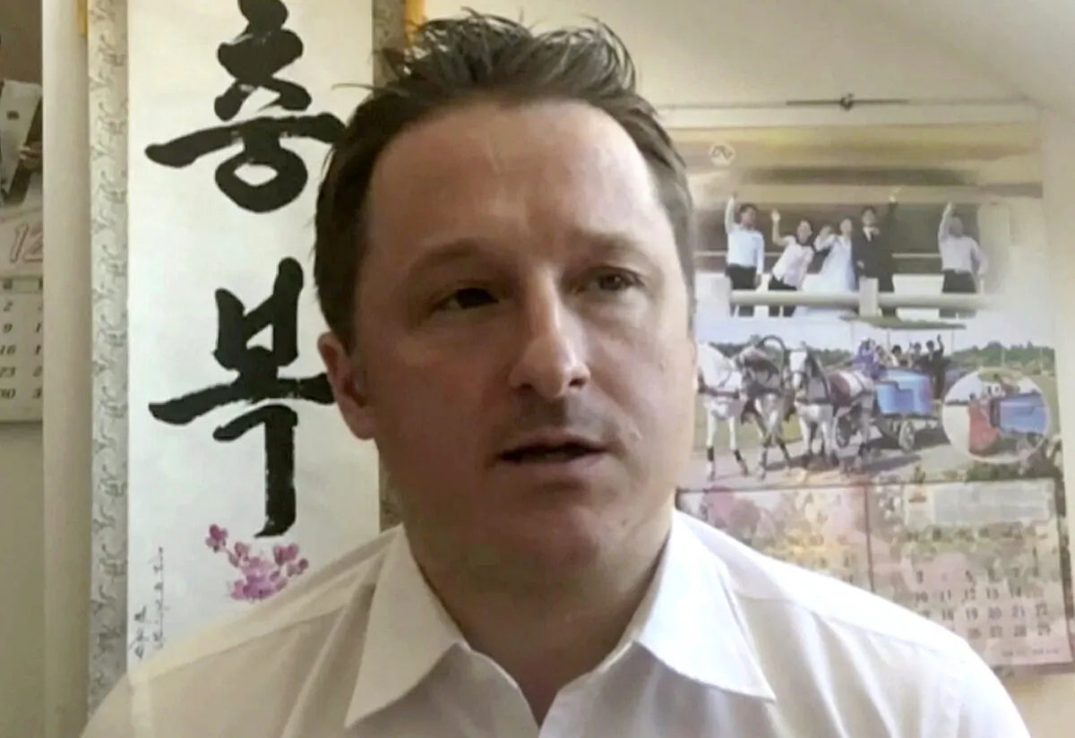 Michael Spavor, director of Paektu Cultural Exchange, talks during a Skype interview in Yanji, China, on March 2, 2017. (AP Photo/File)