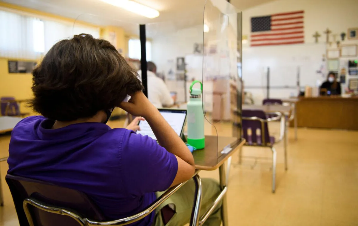 A student at a school in California on March 24, 2021. (Patrick T. Fallon/AFP via Getty Images)