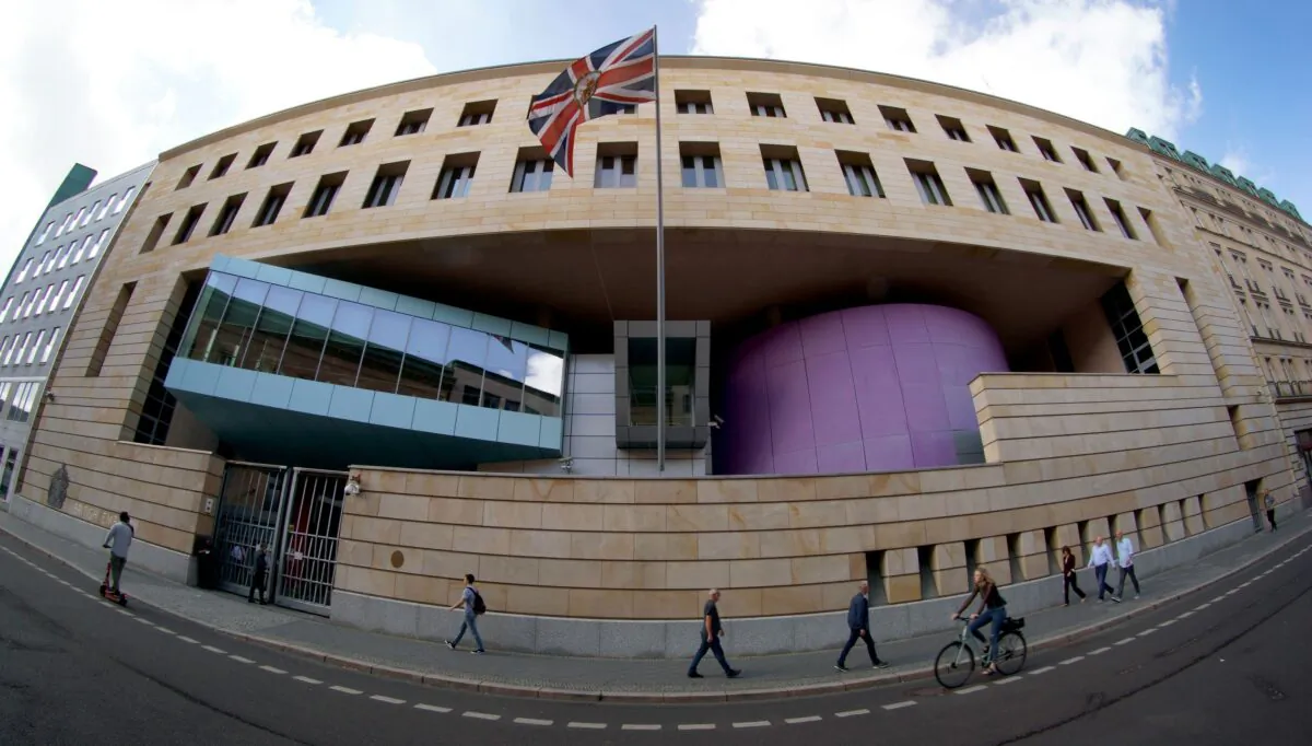 Exterior view of the British embassy in Berlin, in an undated file photo. (Michael Sohn/AP)