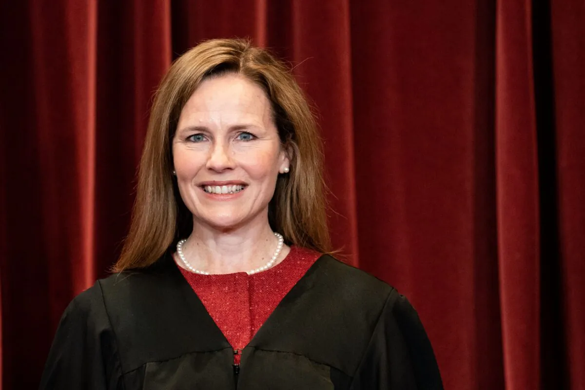 Associate Justice Amy Coney Barrett during a group photo at the Supreme Court in Washington on April 23, 2021. (Erin Schaff/POOL/AFP via Getty Images)