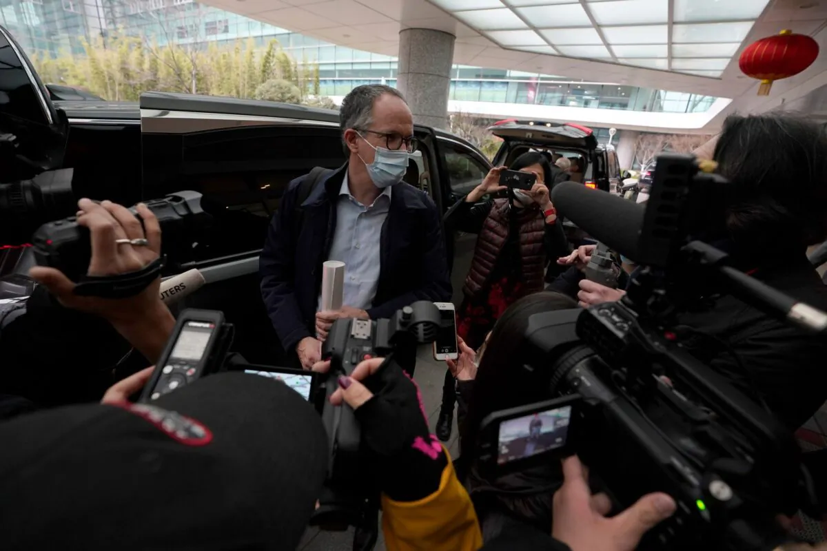 Peter Ben Embarek, of a World Health Organization team, speaks to journalists as he arrives at the airport at the end of a WHO mission to investigate the origins of the coronavirus pandemic in Wuhan in China's Hubei province on Feb 10, 2021. (Ng Han Guan, File/AP Photo)