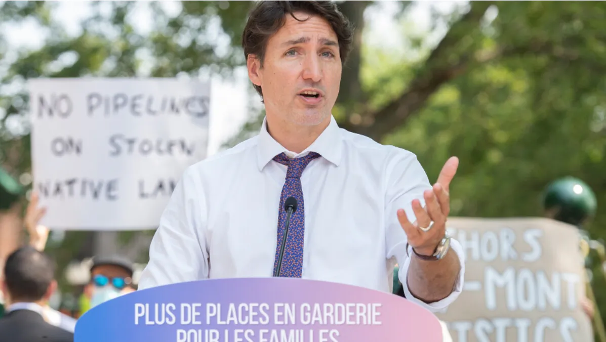 Prime Minister Justin Trudeau speaks during a childcare funding announcement in Montreal, August 5, 2021. (The Canadian Press/Graham Hughes)