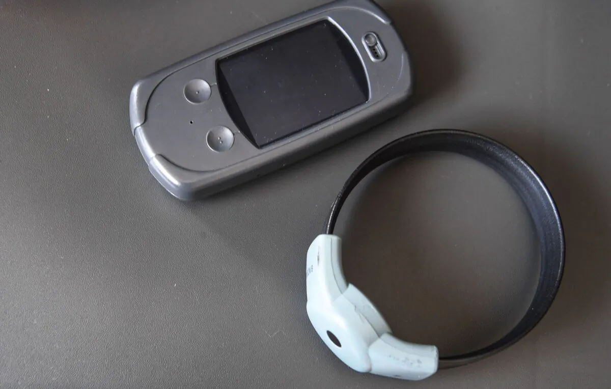 An "anti-approaching bracelet", for domestic violence offenders, during the presentation of the device's implementation on Sept. 24, 2020. (Alain Jocard/AFP/Getty Images)

