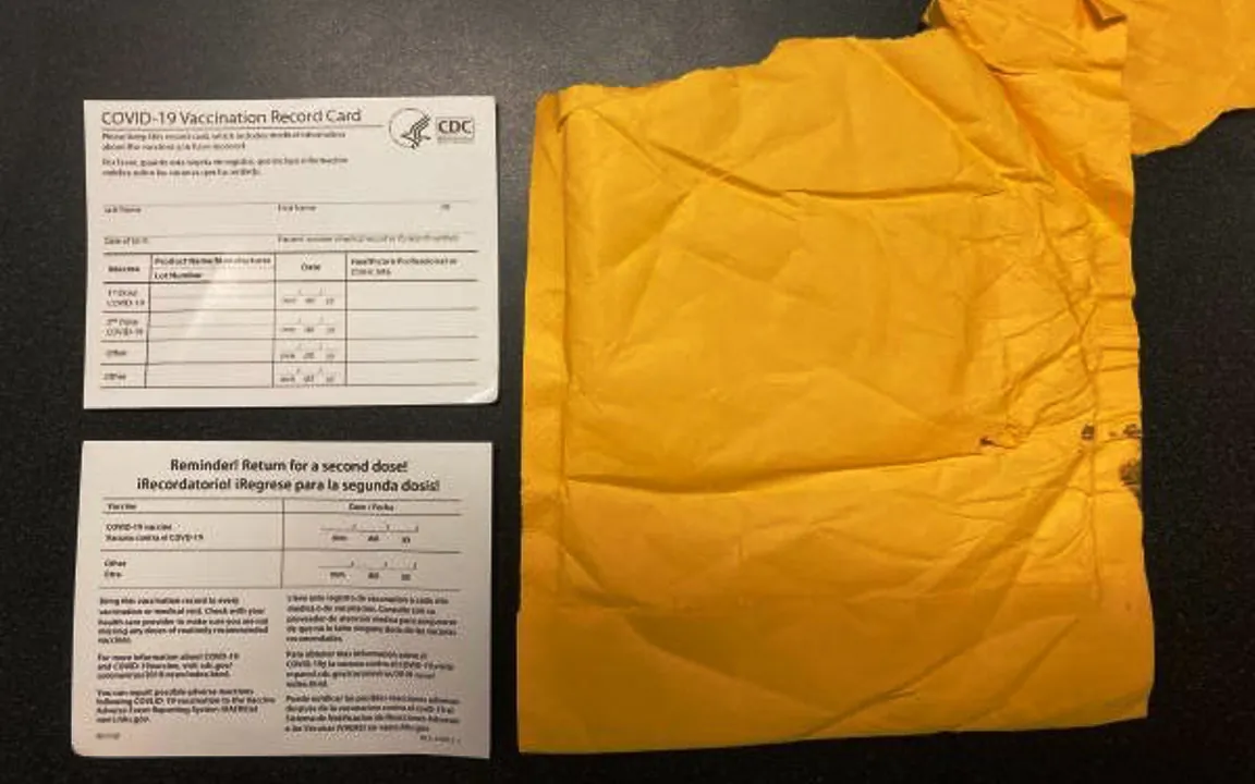 Counterfeit COVID-19 vaccination cards recently seized by Customs And Border Protection officers in Aug. 2021. (U.S. Customs And Border Protection)