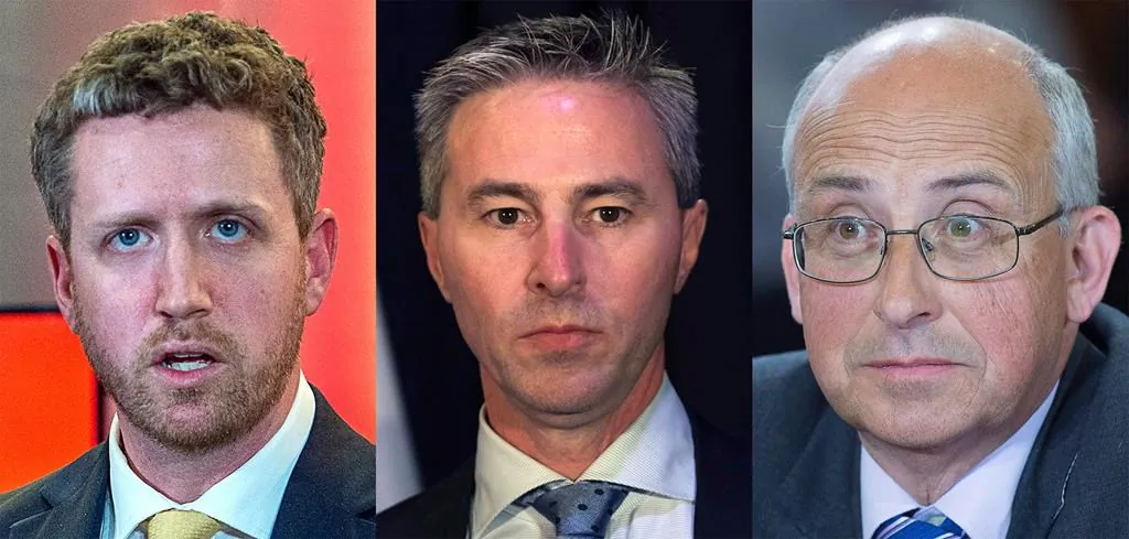 This composite image of three photographs shows, from left to right, Nova Scotia Liberal Leader Iain Rankin, taken in Halifax on Feb. 6, 2021; Nova Scotia Progressive Conservative Leader Tim Houston taken in Halifax on October 27, 2018; and Nova Scotia New Democrative Party Leader Gary Burrill taken in Halifax on May 25, 2017. ( The Canadian Press/Andrew Vaughan, Ted Pritchard)