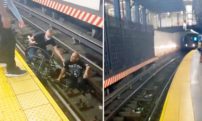 Video Shows Man in Wheelchair Fallen on Subway Train Tracks, Good Samaritan Saving Him