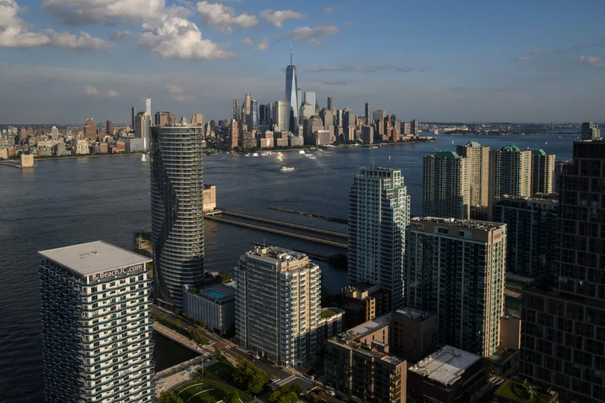 An aerial general view shows the New York city skyline from New Jersey on Aug. 5, 2021. (Ed Jones/AFP via Getty Images)