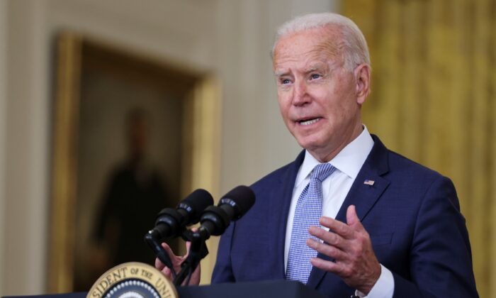 President Joe Biden speaks in Washington on Aug. 12, 2021. (Evelyn Hockstein/Reuters)