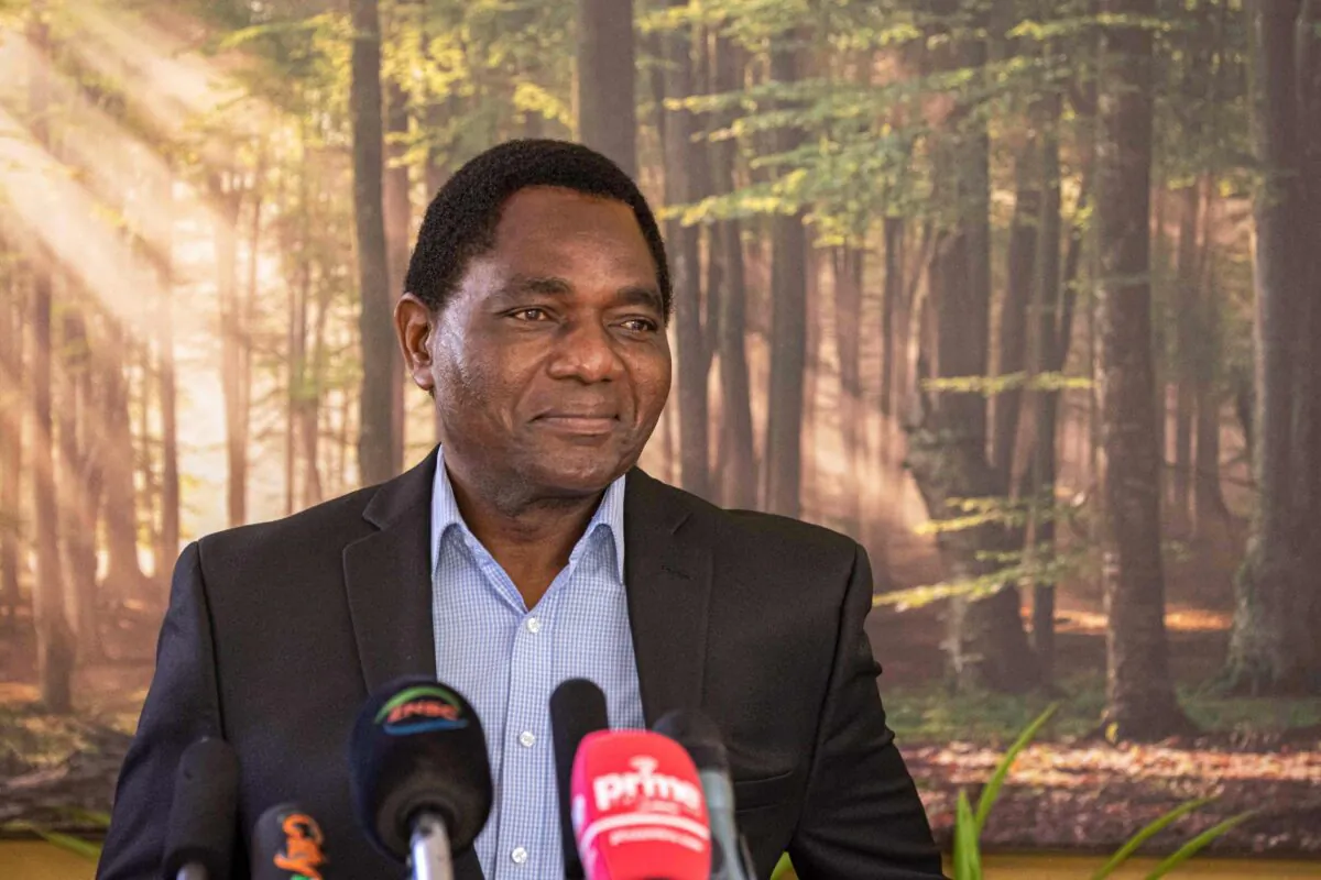 Hakainde Hichilema, shortly after he won the election to become president, in Lusaka, Zambia, on Aug. 16, 2021. (Patrick Meinhardt/AFP via Getty Images)