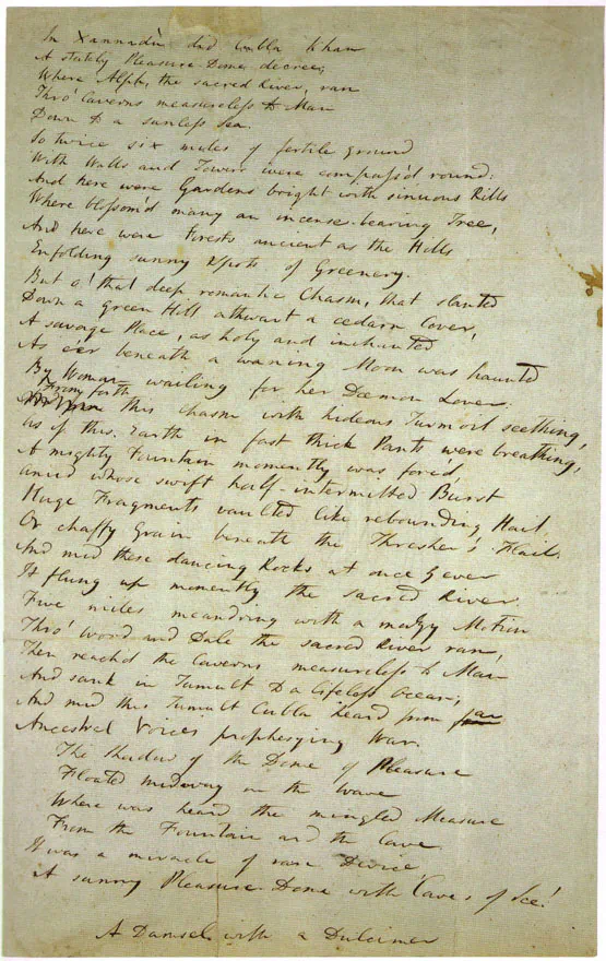 A draft written between 1797 and 1818 of Samuel Taylor Coleridge's poem Kubla Khan, written in the poet’s own hand. (Public Domain)