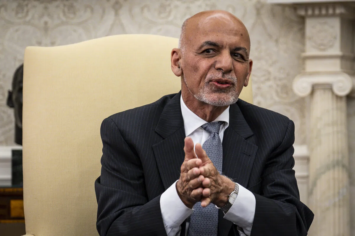 Afghan President Ashraf Ghani makes brief remarks during a meeting with U.S. President Joe Biden and Dr. Abdullah Abdullah, Chairman of the High Council for National Reconciliation, in the Oval Office at the White House in Washington on June 25, 2021. (Pete Marovich-Pool/Getty Images)