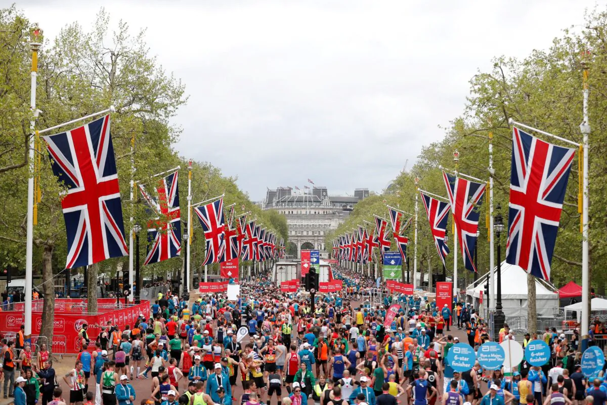 General view at the finish of the London marathon in London, Britain, on April 28, 2019. (Matthew Childs/Reuters)