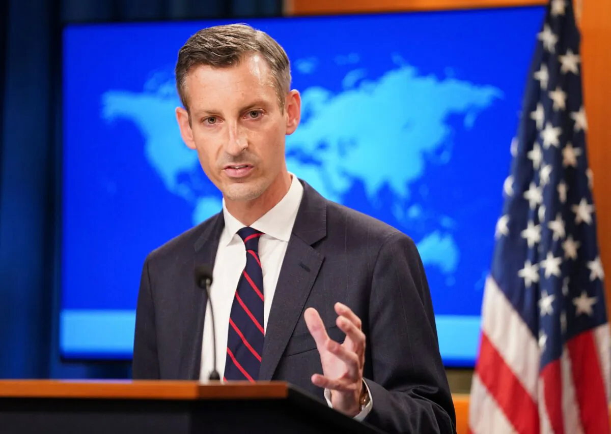 U.S. State Department spokesman Ned Price holds a press briefing on Afghanistan at the State Department in Washington, on Aug. 16, 2021. (Kevin Lamarque/Pool/AFP via Getty Images)