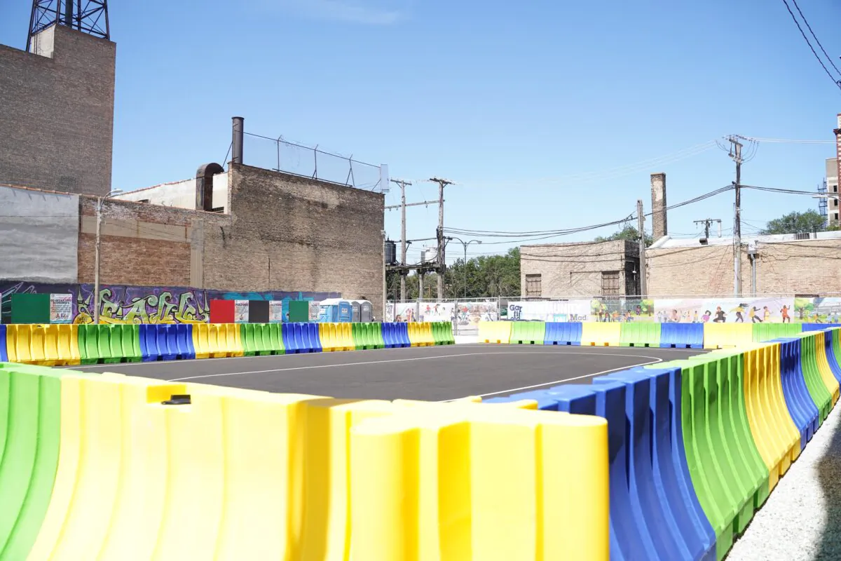 The roller rink on Madison Street in the West Garfield Park neighborhood in Chicago on the morning of Aug. 14, 2021. (Cara Ding/The Epoch Times)