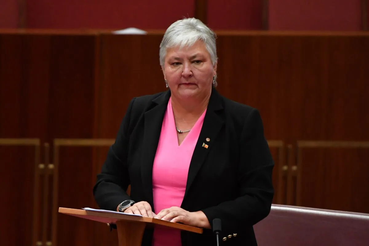 Nationals Senator Sam McMahon makes a statement on the Northern Territory in the Senate chamber at Parliament House in Canberra, Australia, on Oct. 7, 2020. (AAP Image/Mick Tsikas)