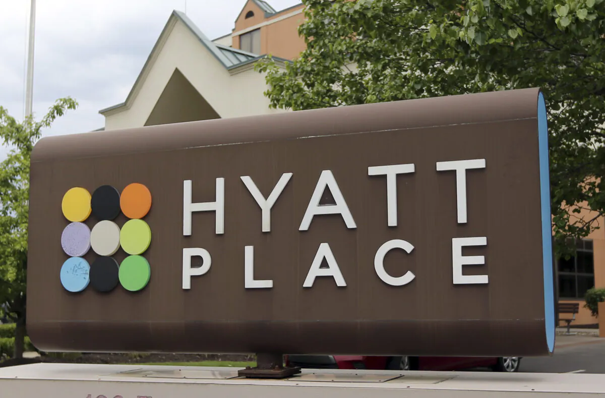 A Hyatt Place hotel sign marks its location in Carnberry, Pa., on May 4, 2017. (Keith Srakocic/AP Photo)